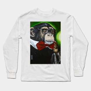 funny painting of monkey, professor chimpo, animal art, surrealism painting Long Sleeve T-Shirt